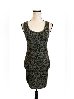 Skinny Tees Leopard Print Tank Dress Olive Black Stretch Bodycon Mini Dress OS
